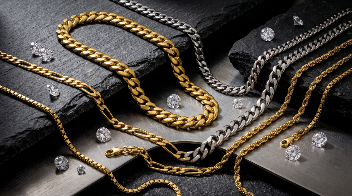 men's chain necklace titanium editorial image