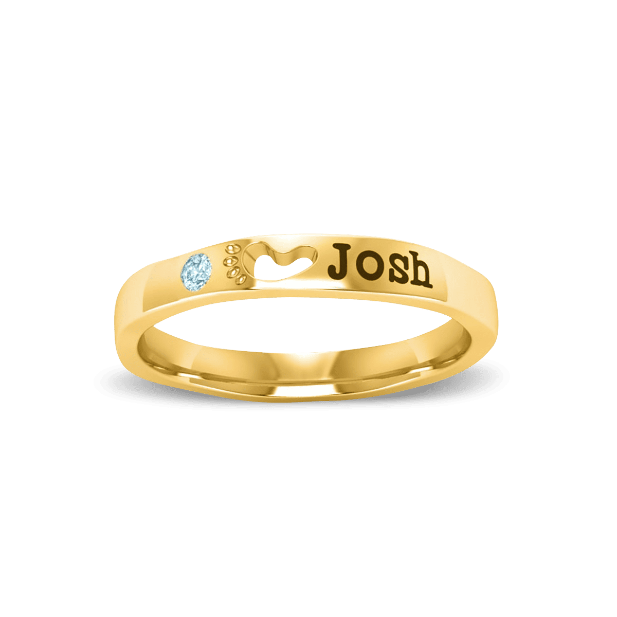 Bague personnalisée avec nom et pierre de naissance taille brillant rond - Argent Sterling S925