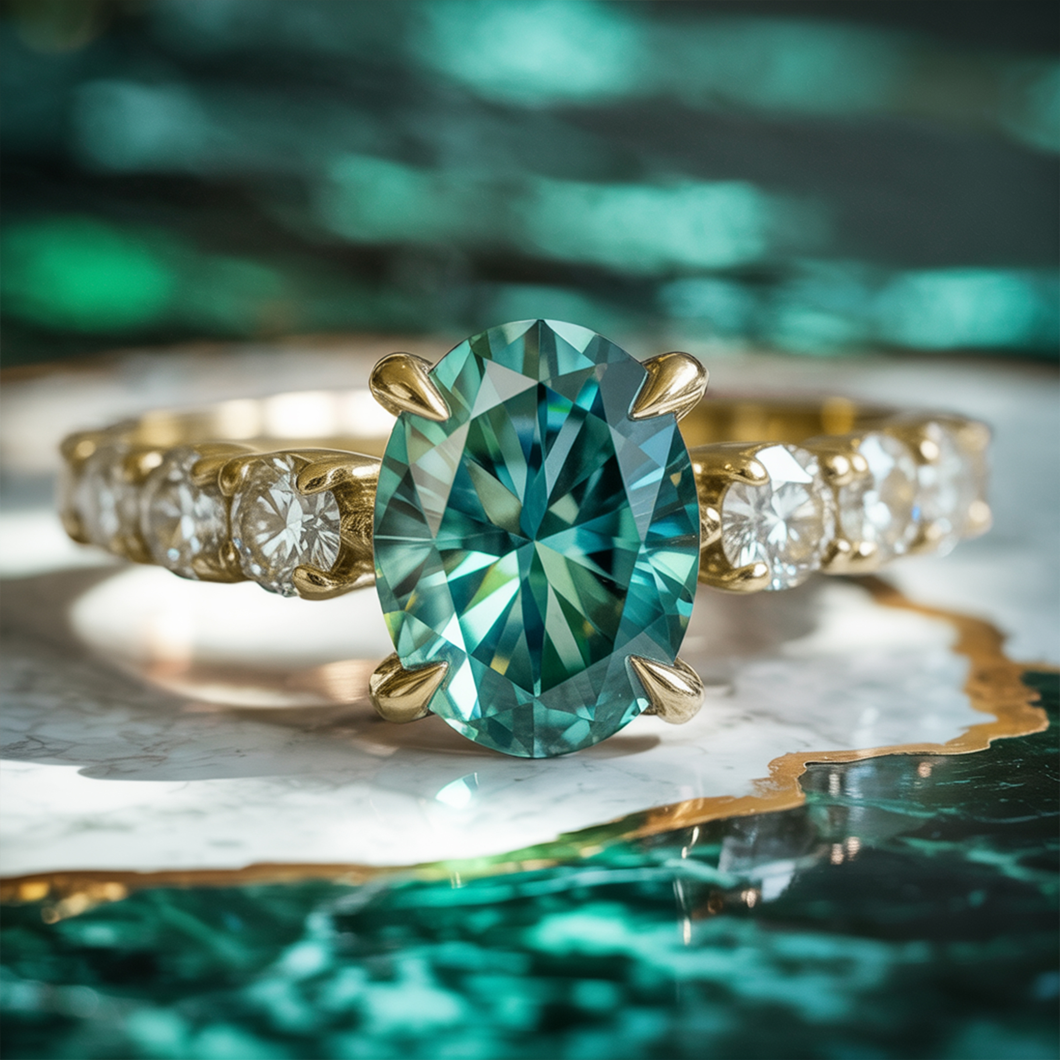 La Célestine - Bague Moissanite Verte