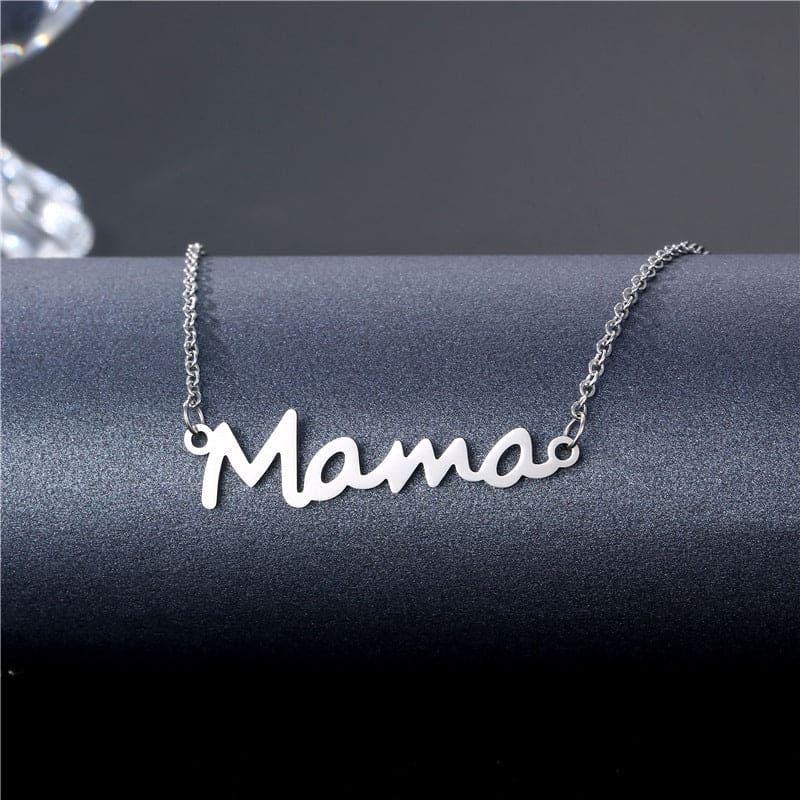 Collier Pendentif Mama Script - Acier Inoxydable