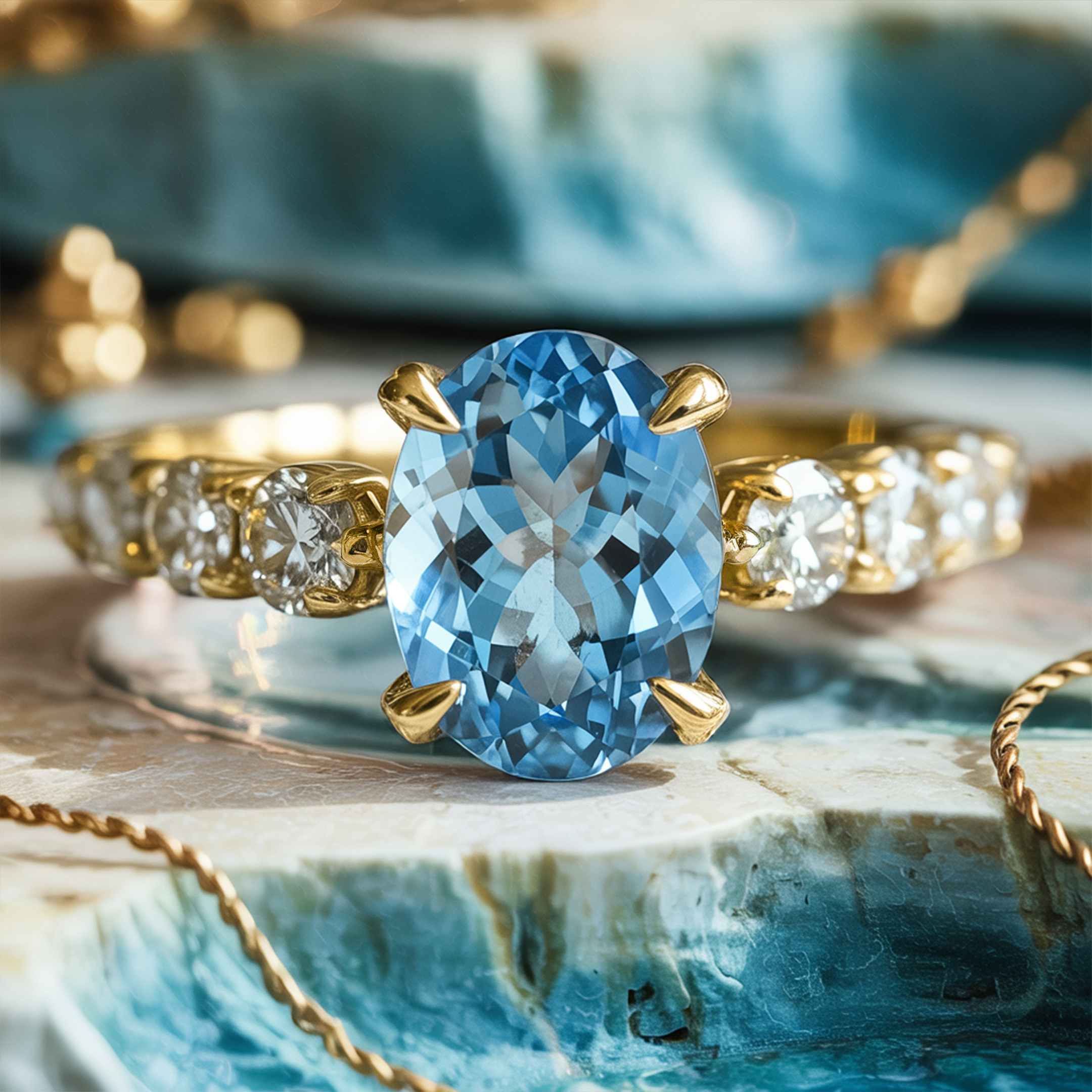 La Célestine - Bague Moissanite Bleue