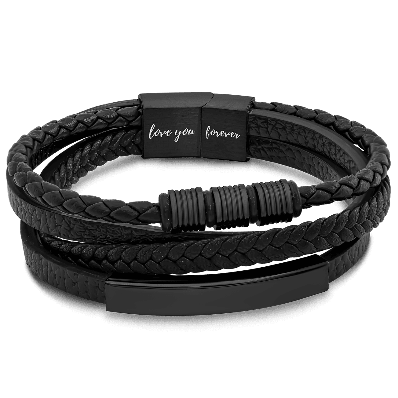 Bracelet en cuir noir 'Je t'aimerai toujours' pour homme