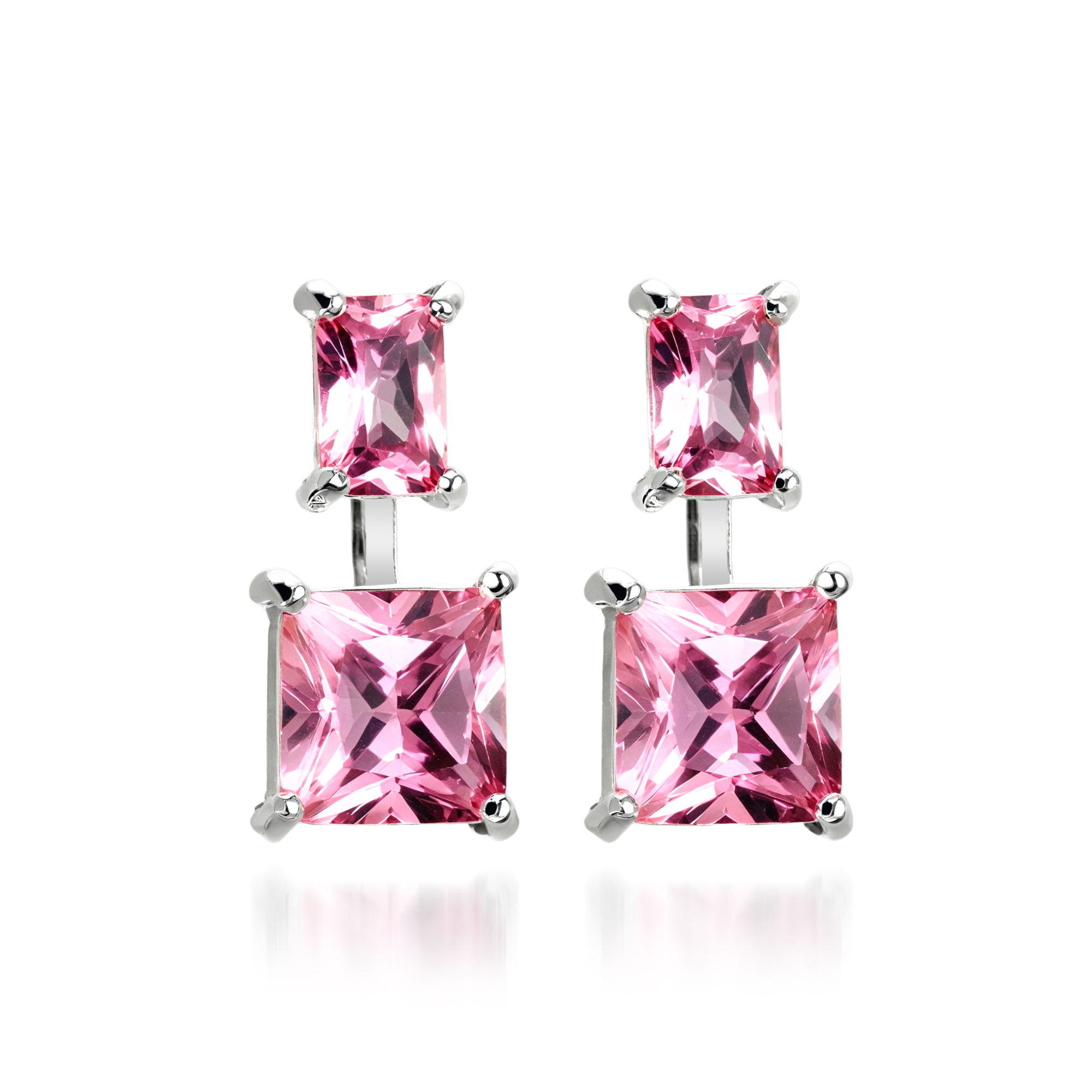 Boucles d'oreilles pendantes diamant rose carré double