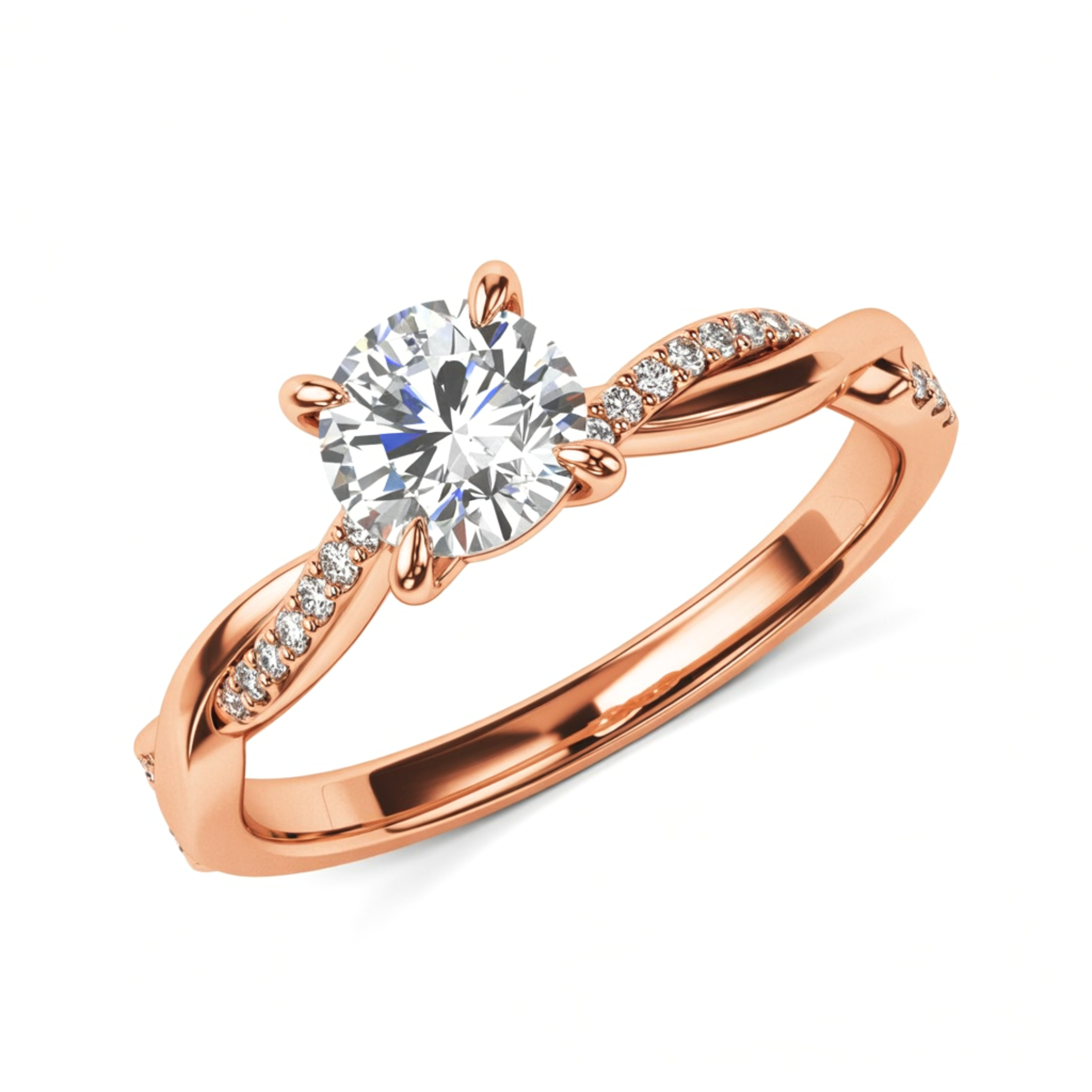 Bague Moissanite 1CT Ronde, Bande Torsadée