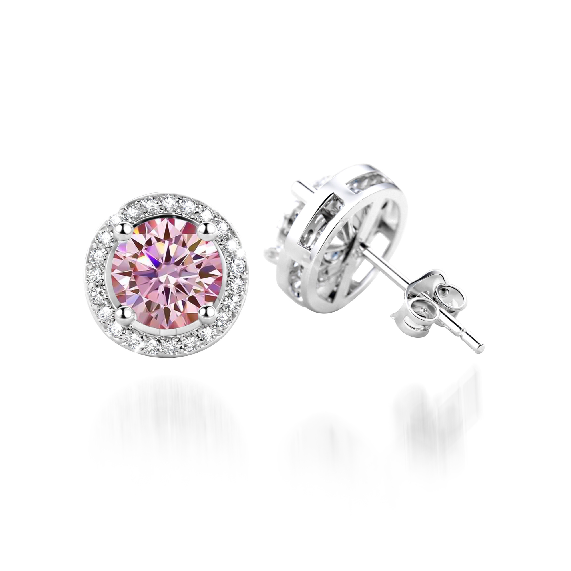 Boucles d'oreilles halo en moissanite rose éclatant