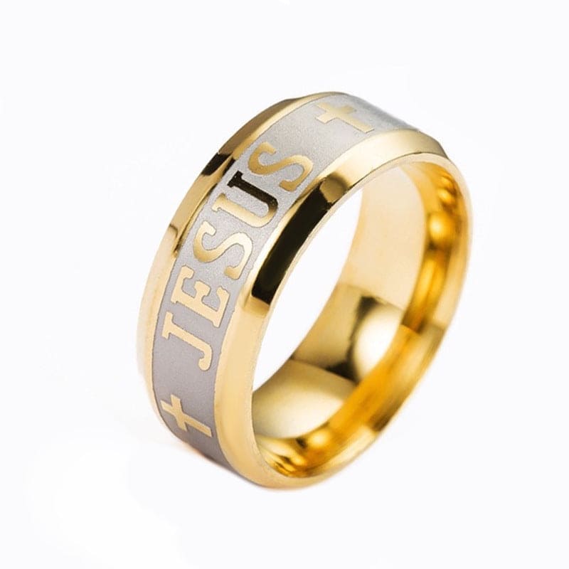 Les Fidèles : Bague Homme en Or Gravée 'Jésus' et Croix