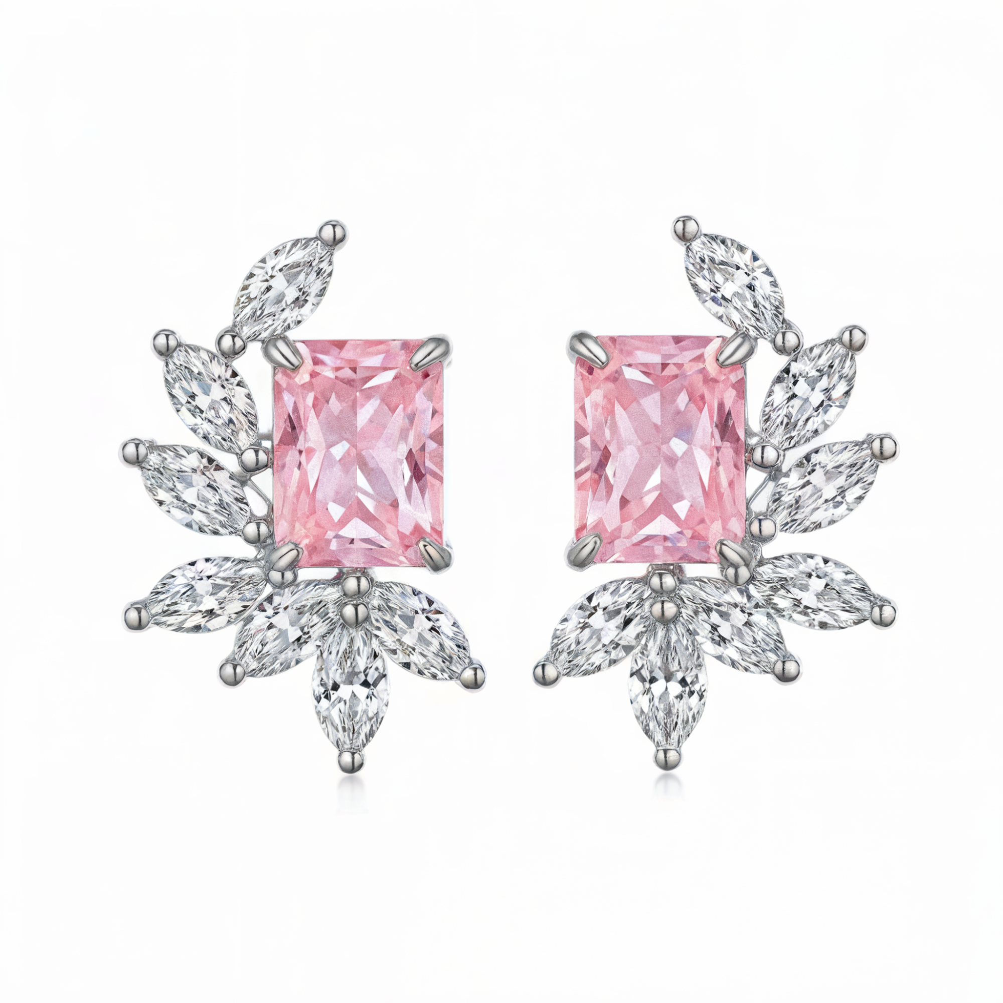 Boucles d'oreilles diamant taille radiant rose