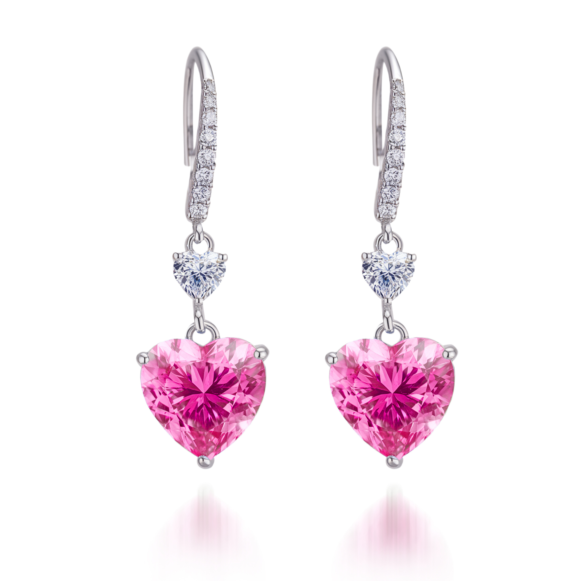 Boucles d'oreilles pendantes cœur rose taillé