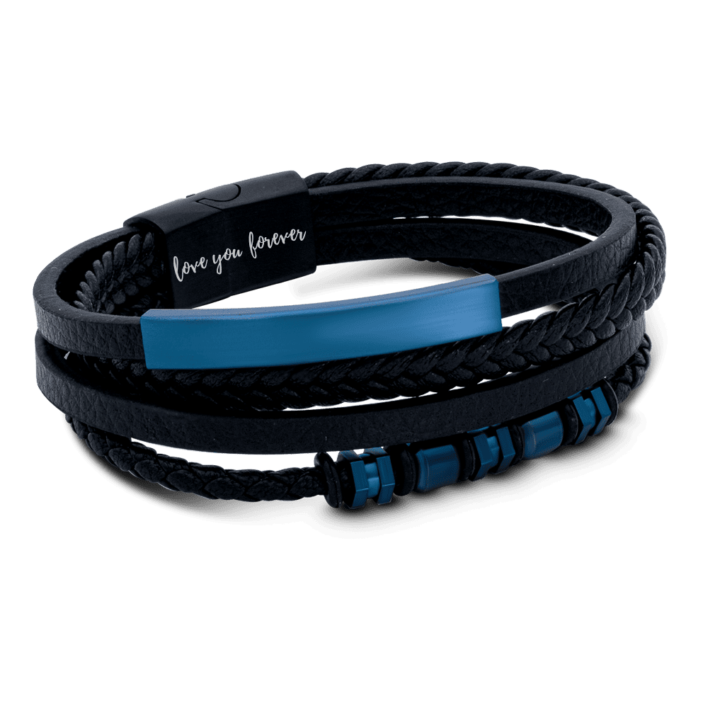Bracelet en cuir bleu et noir Homme "Je t'aime pour toujours"