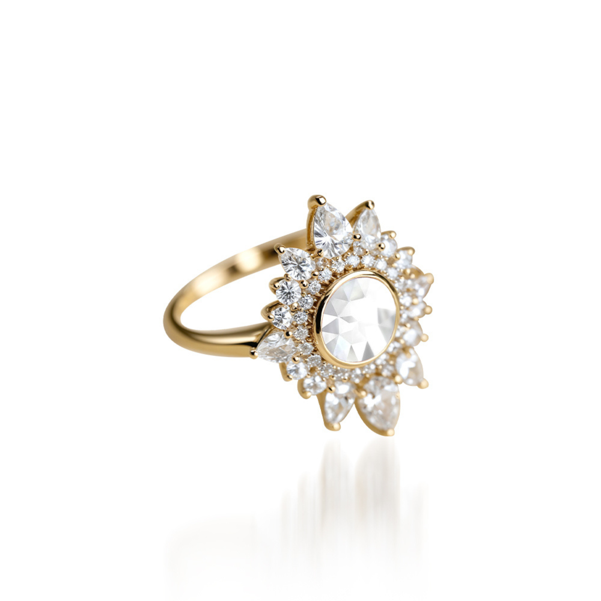 Bague Halo Fleur Diamant Vintage
