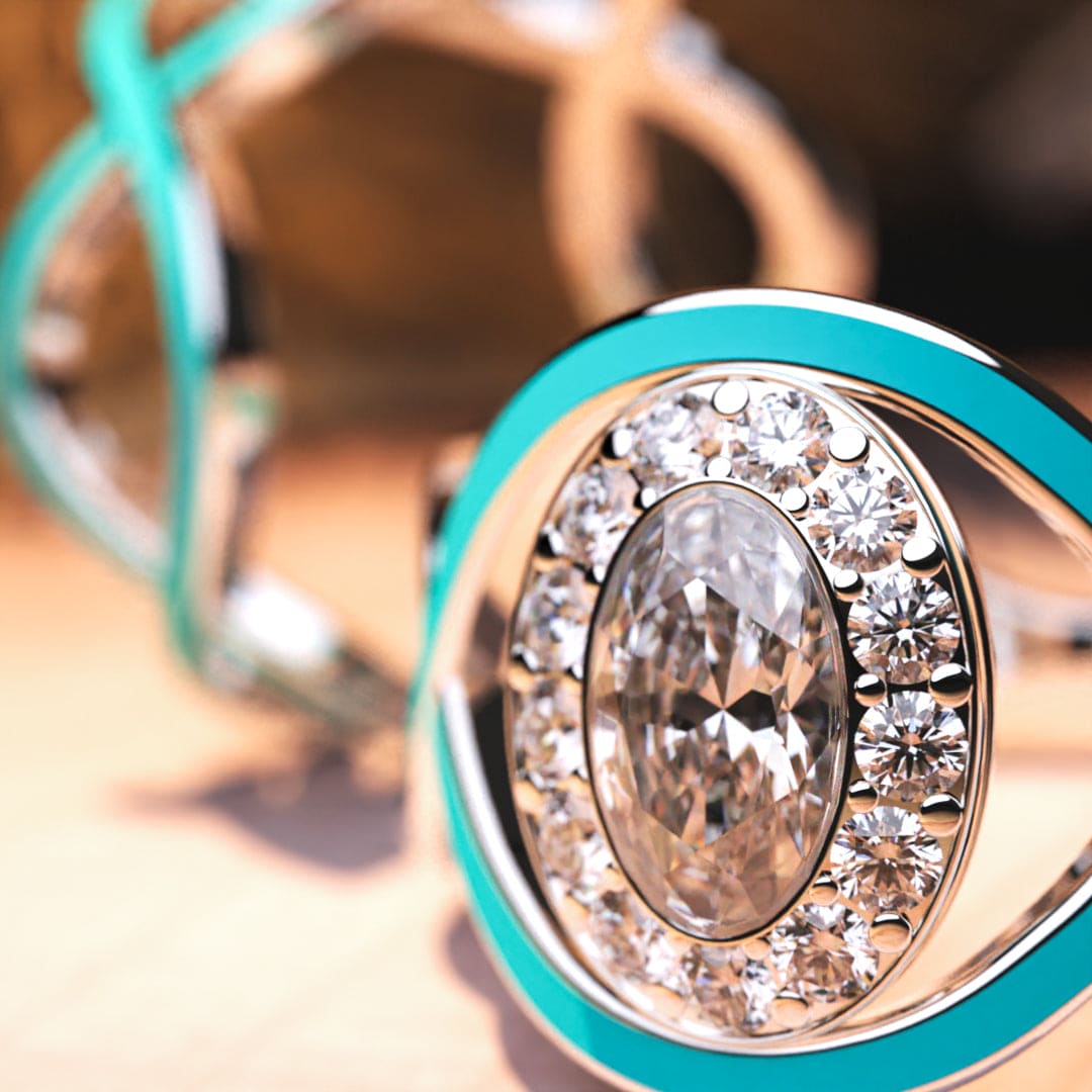 Turquoise Waves: Opal Cut Diamond Ring - S925 Sterling Silver