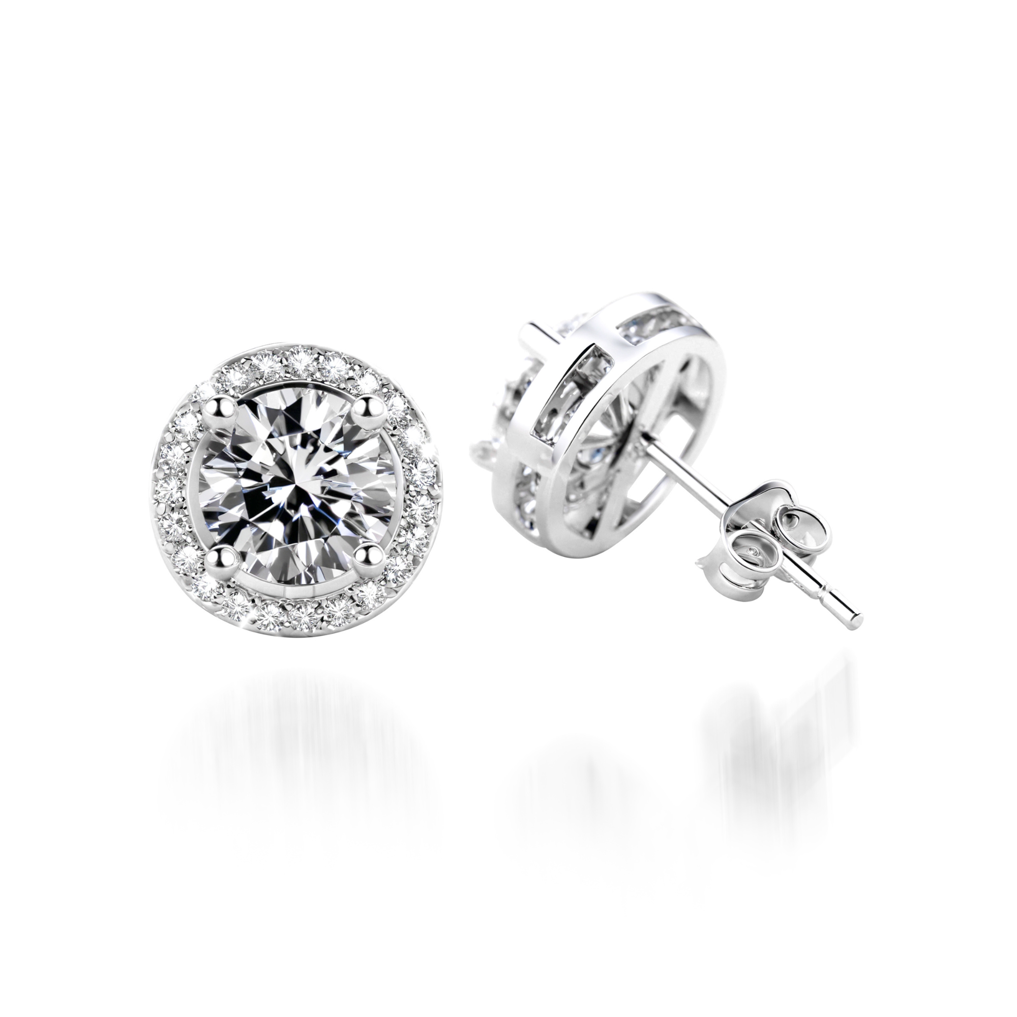 Boucles d'oreilles halo en moissanite rose éclatant