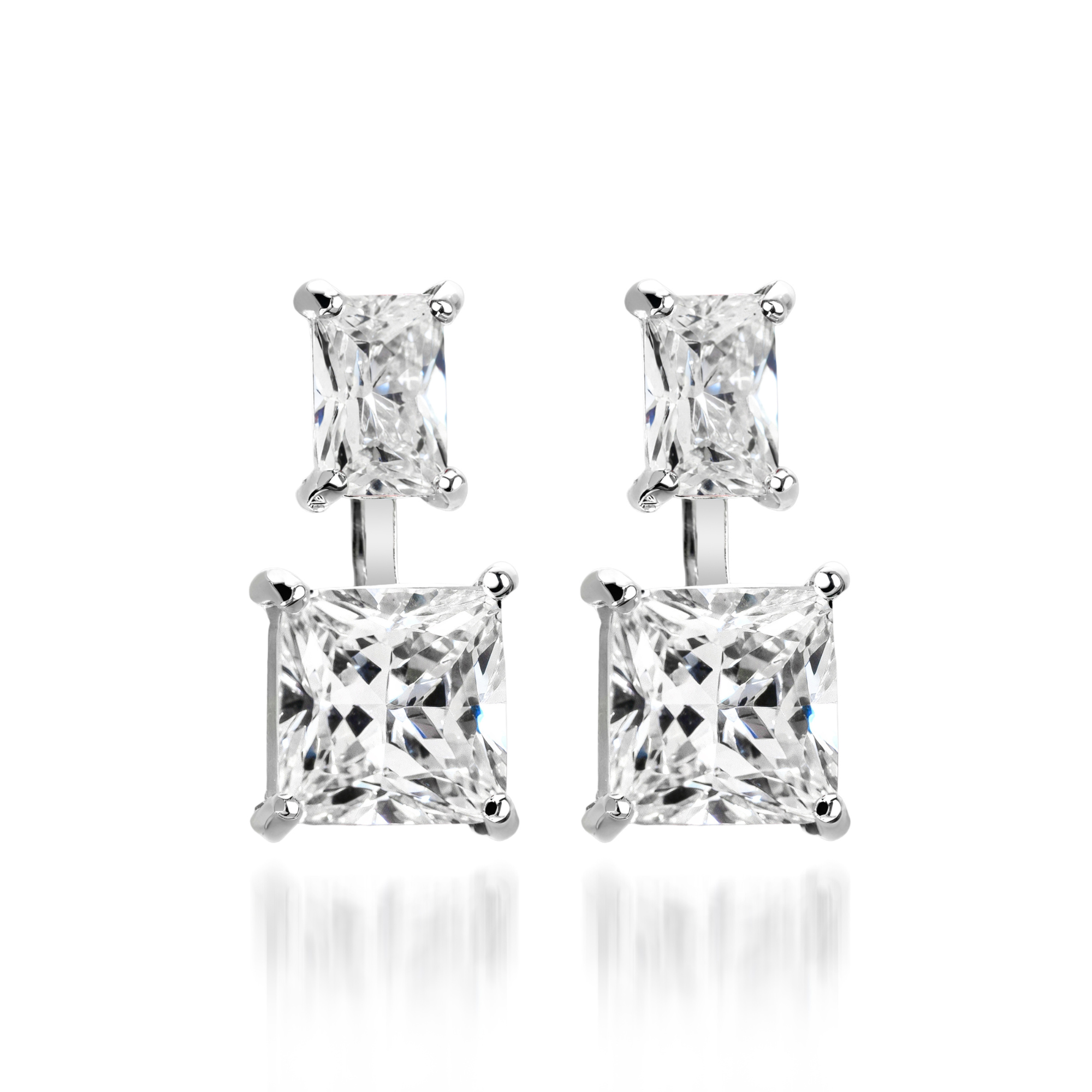 Boucles d'oreilles pendantes diamant rose carré double