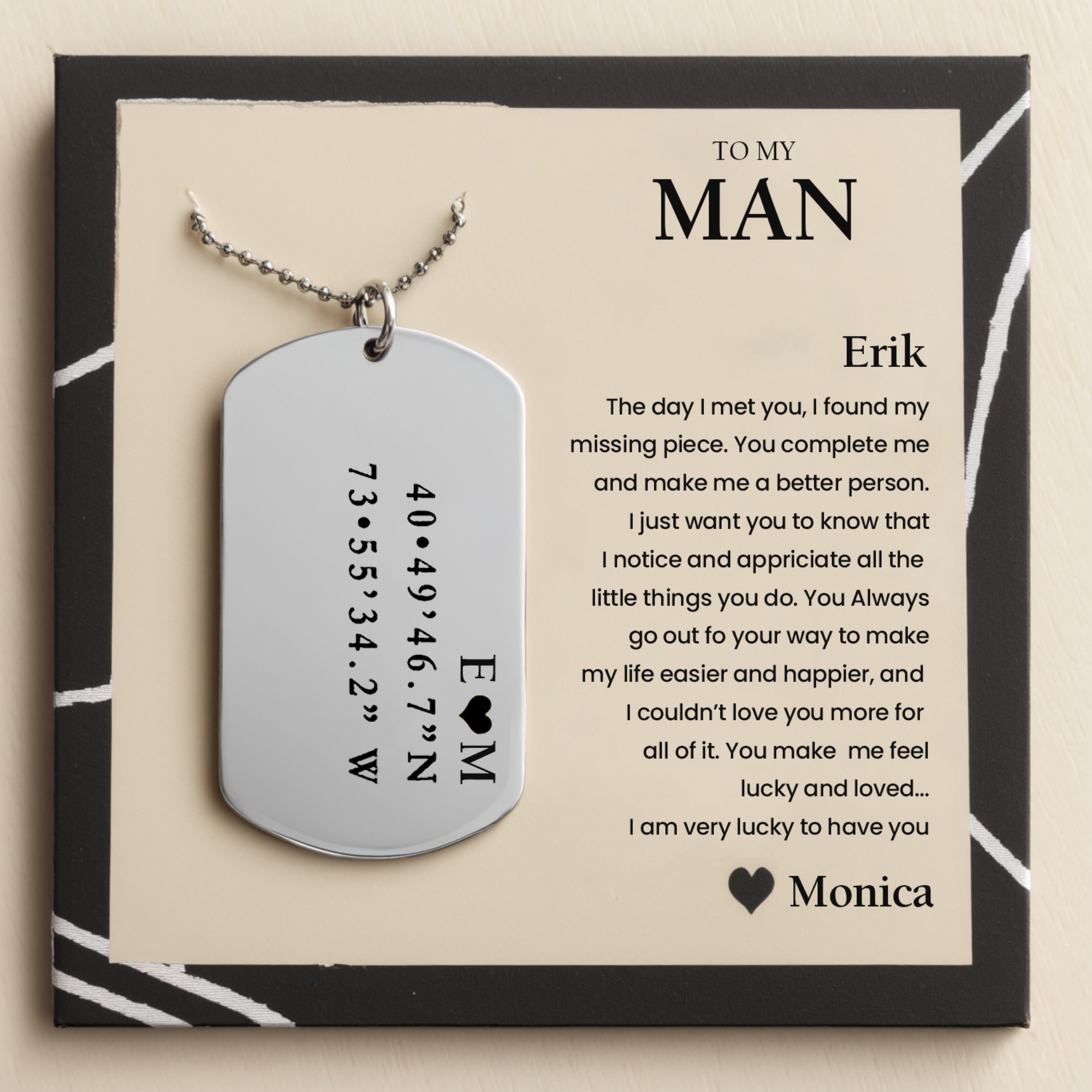 À mon homme, tu me complètes | Collier Plaque Militaire
