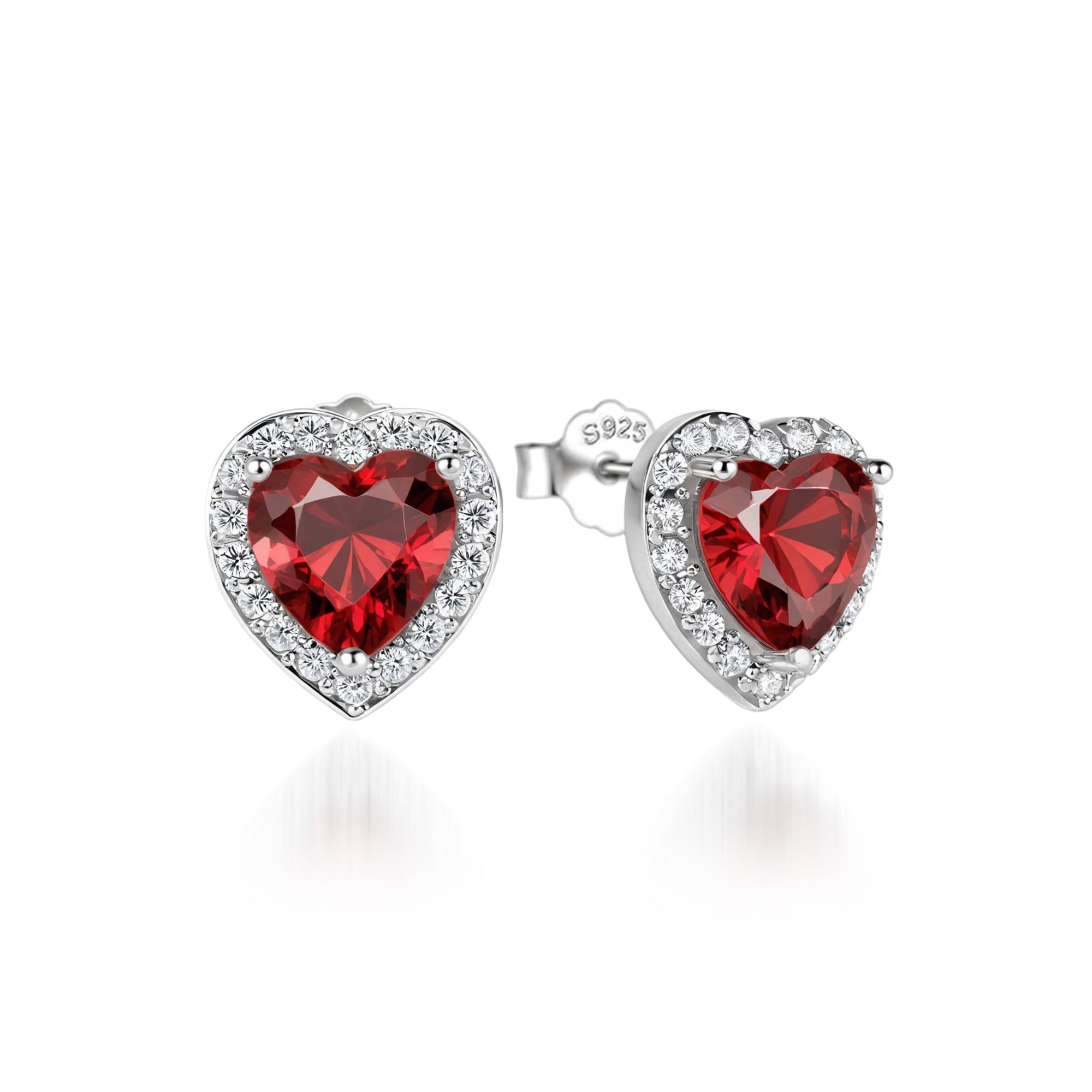 Boucles d'oreilles halo cœur diamant rouge