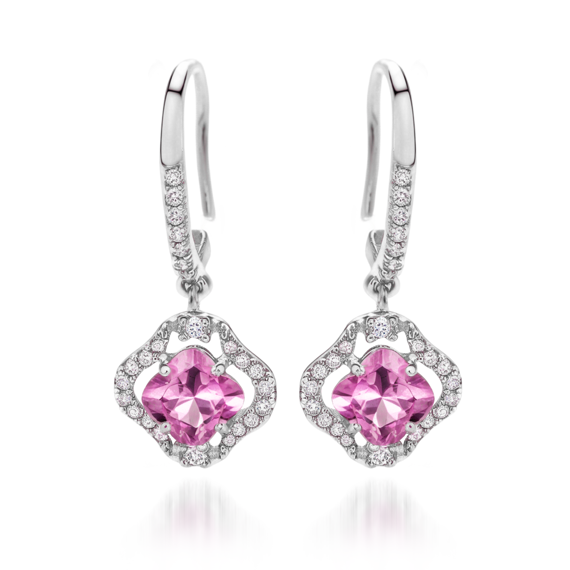 Boucles d'oreilles trèfle étincelant diamant rose