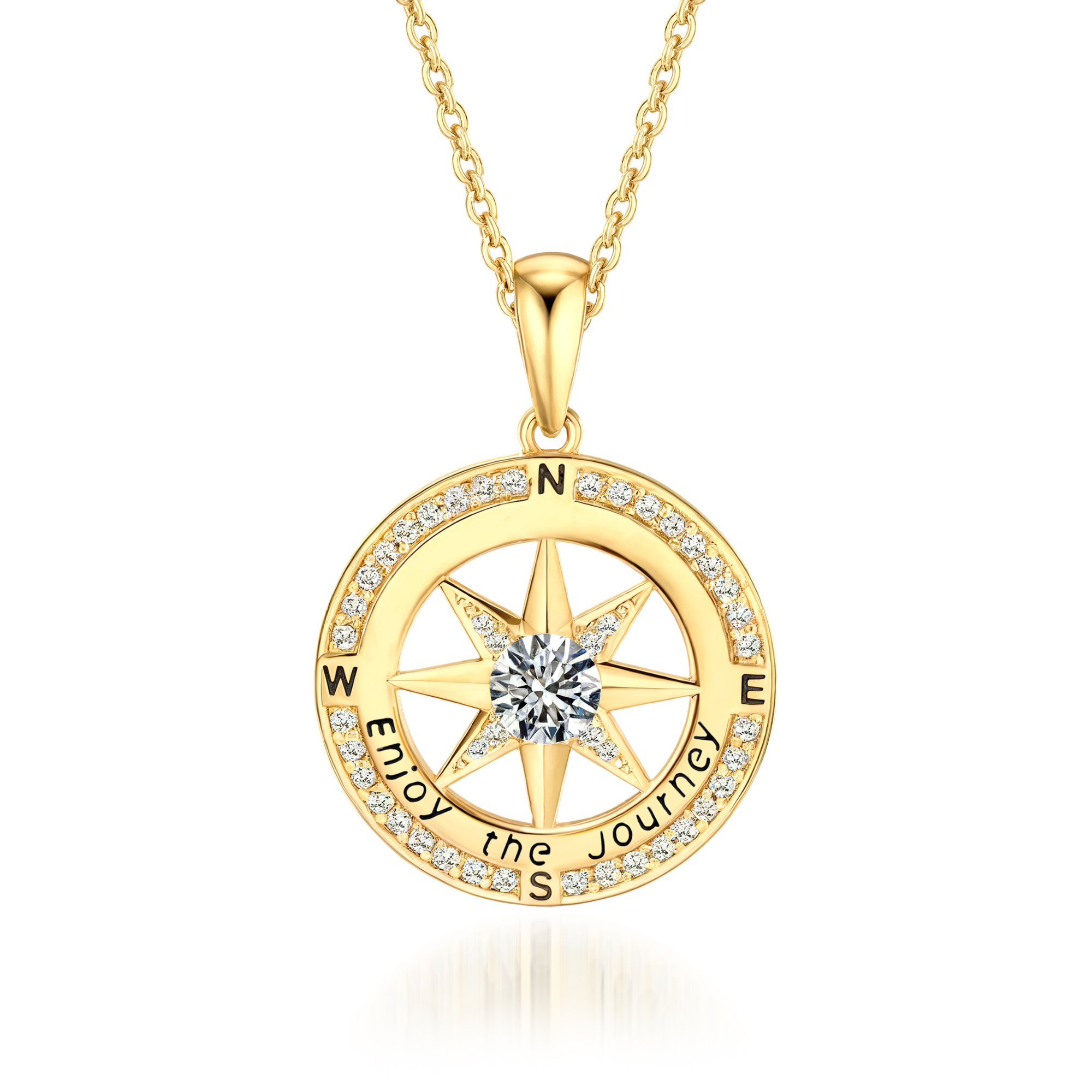 Collier Boussole Diamant 'Profitez du Voyage'