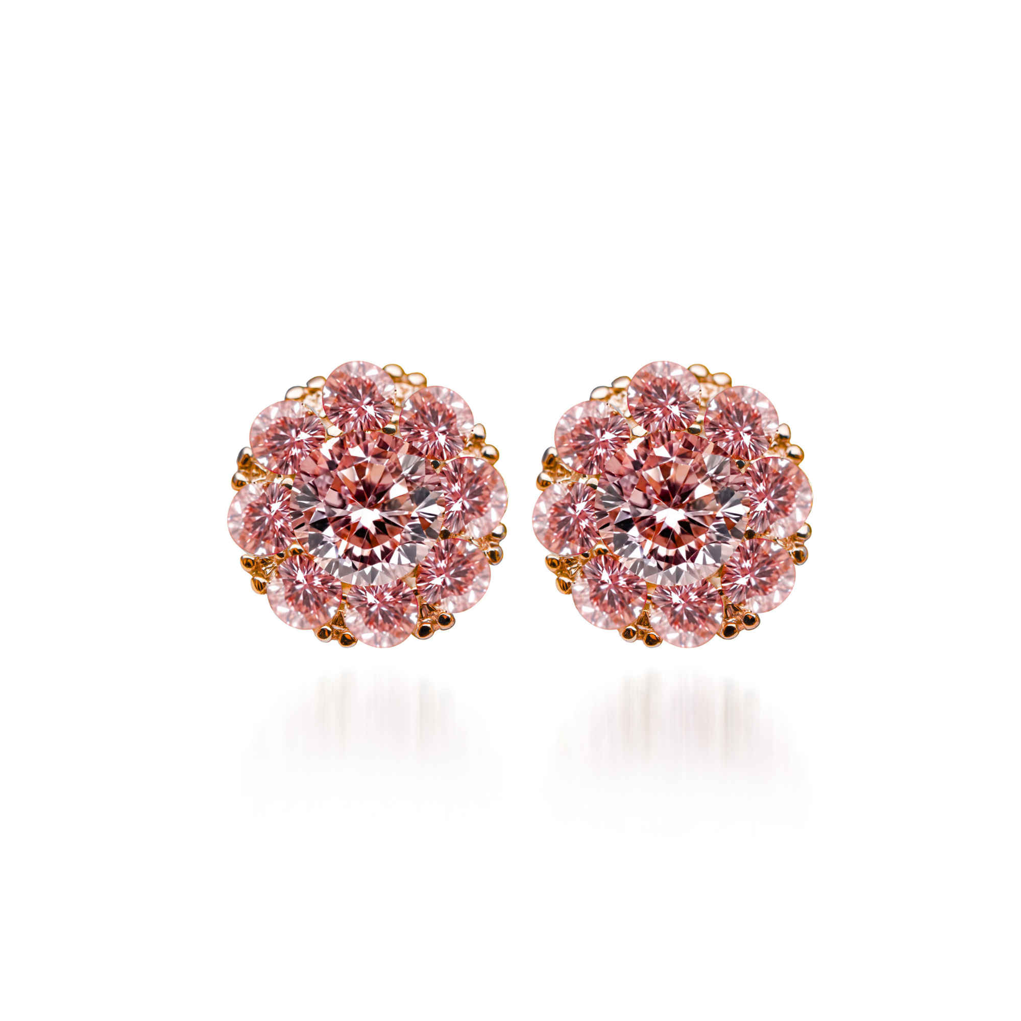 Boucles d'oreilles halo rose en grappe