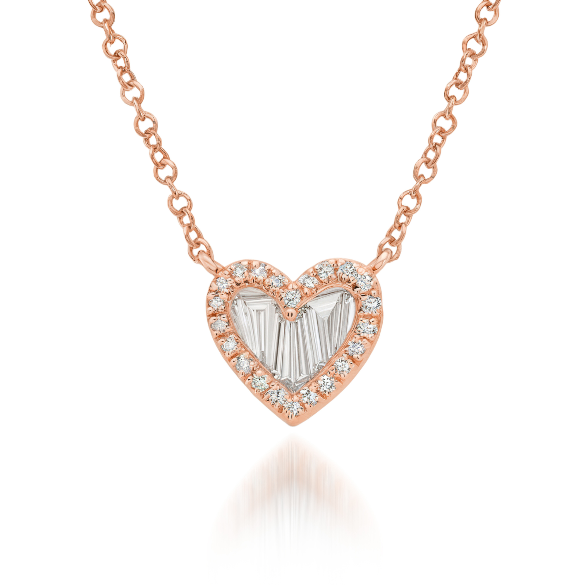 Pendentif Coeur Or Rose Diamants Baguette