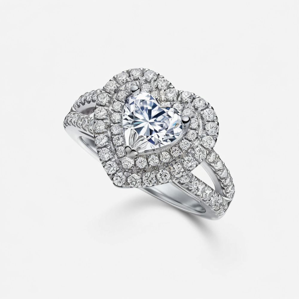 La Bague Cœur Double Halo Romantique