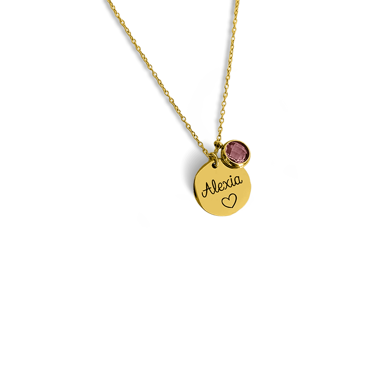 Collier Pendentif Disque Personnalisé Gravé Nom et Pierre de Naissance - Acier Inoxydable
