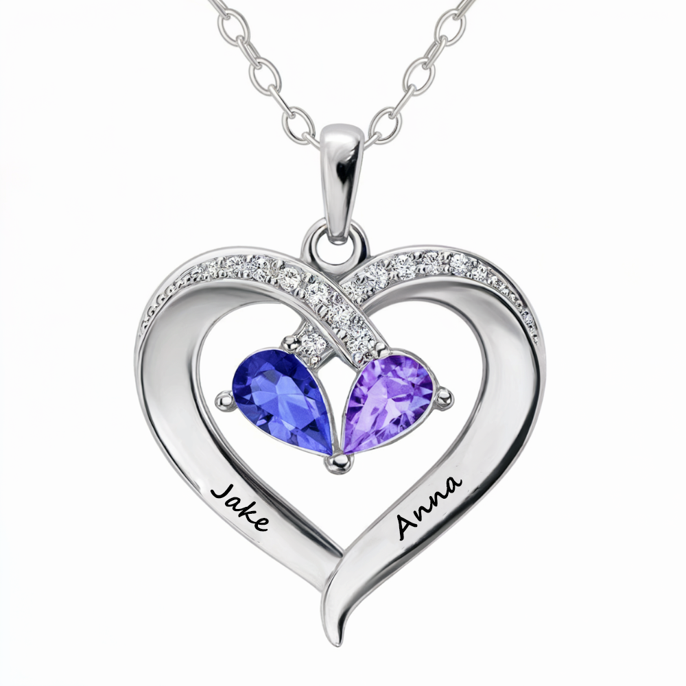 Beautiful Wife | Custom 2 Birthstones Heart Necklace