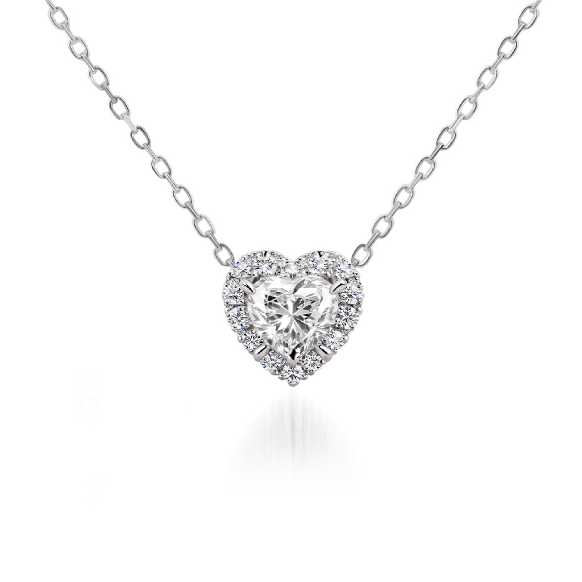 Collier avec Pendentif Coeur Halo Moissanite