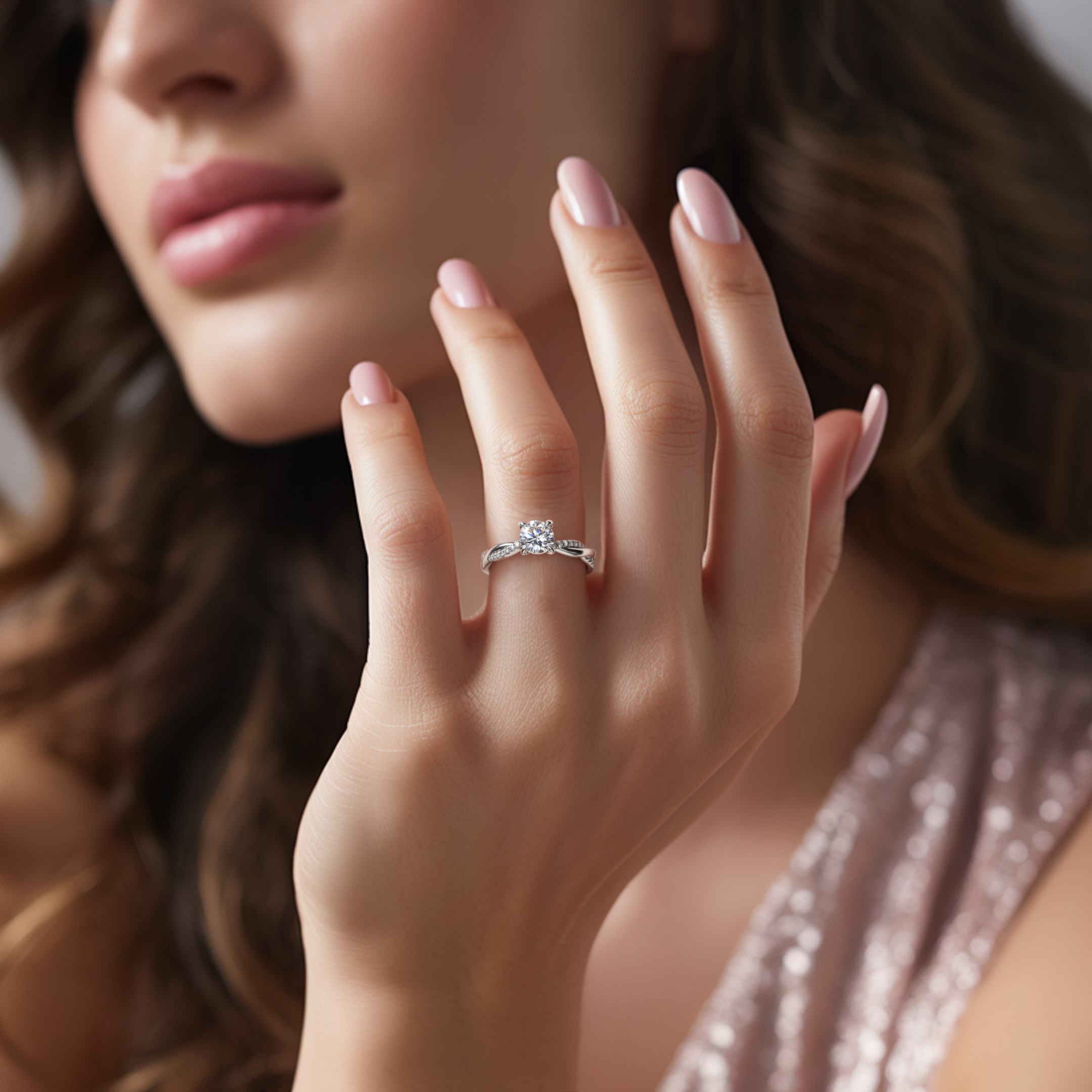 Bague Moissanite 1CT Ronde, Bande Torsadée