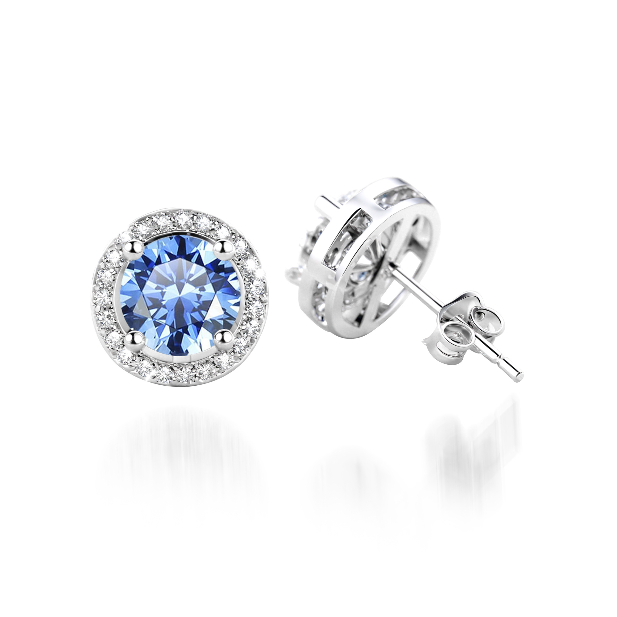 Boucles d'oreilles halo en moissanite bleu lustré