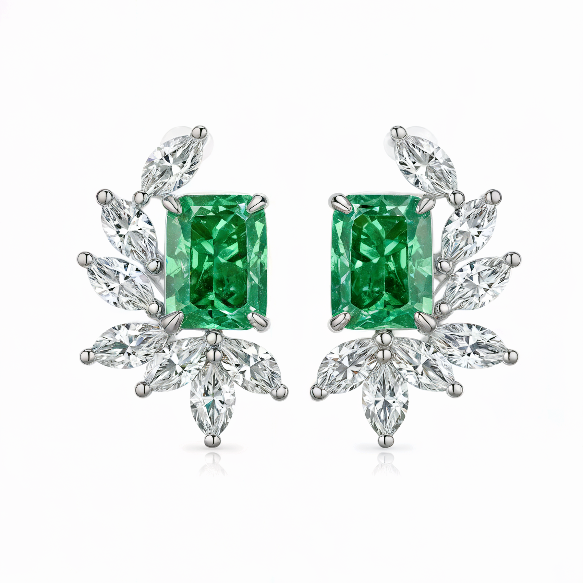 Boucles d'oreilles diamant taille radiant vert