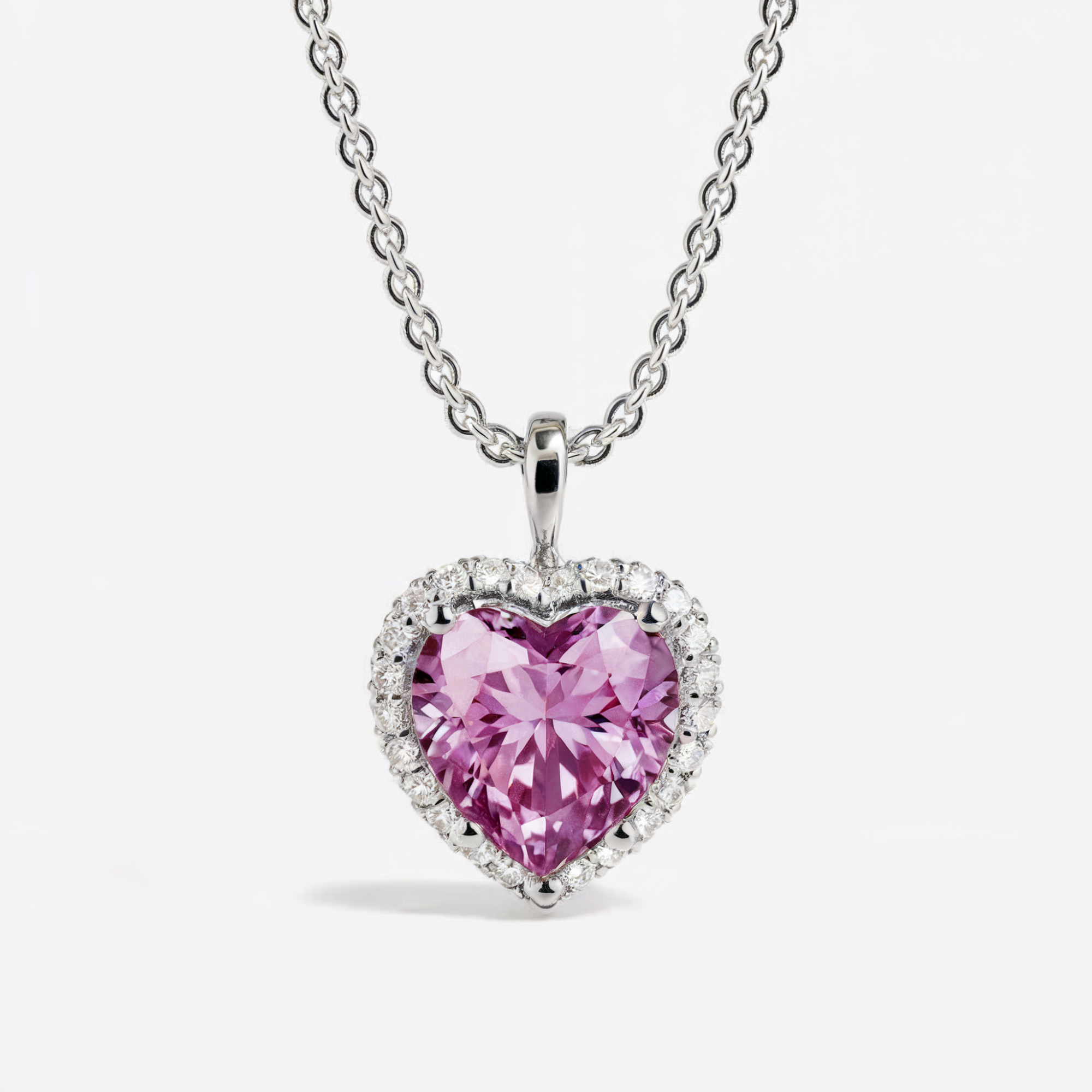 Collier cœur halo Moissanite rose