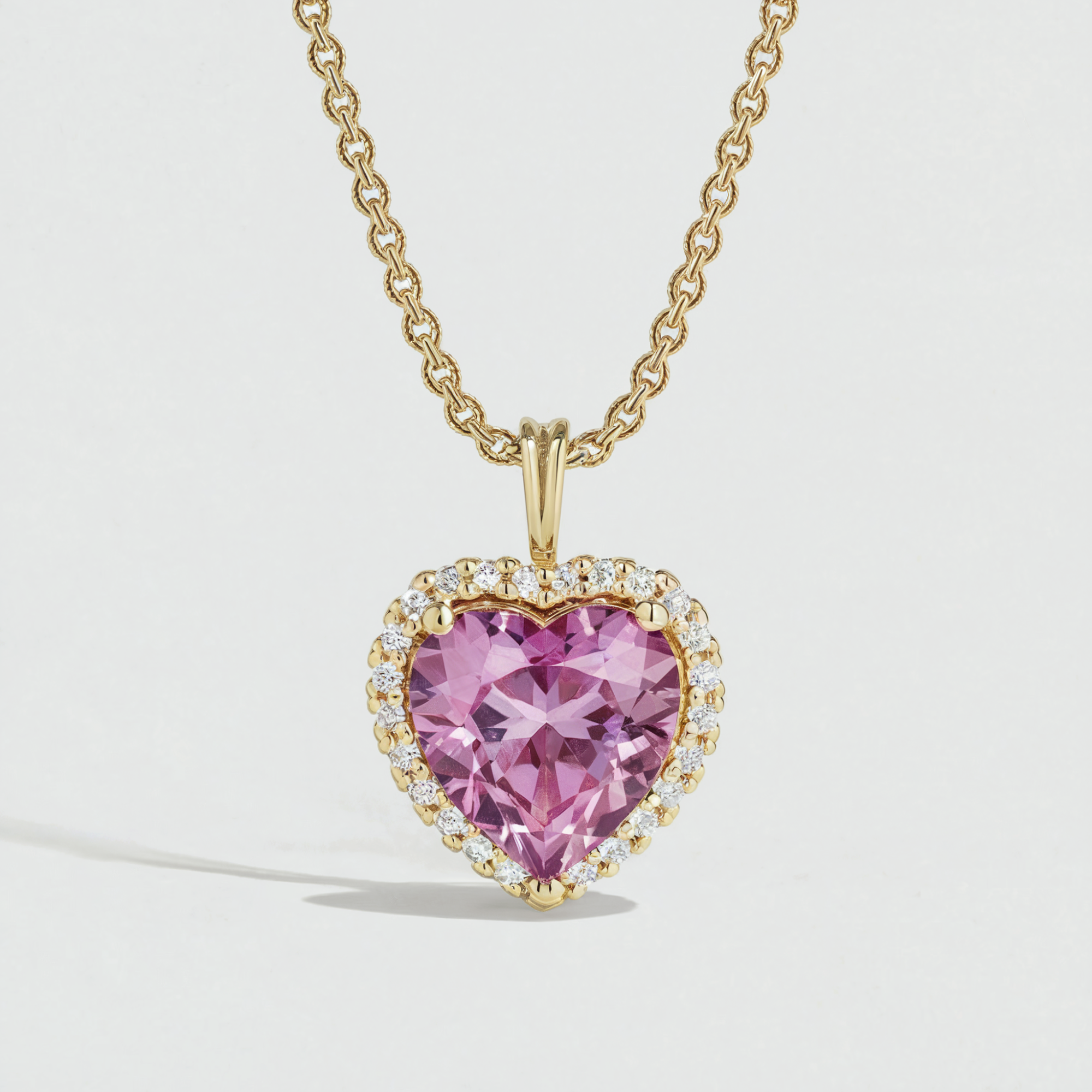 Collier cœur halo Moissanite rose