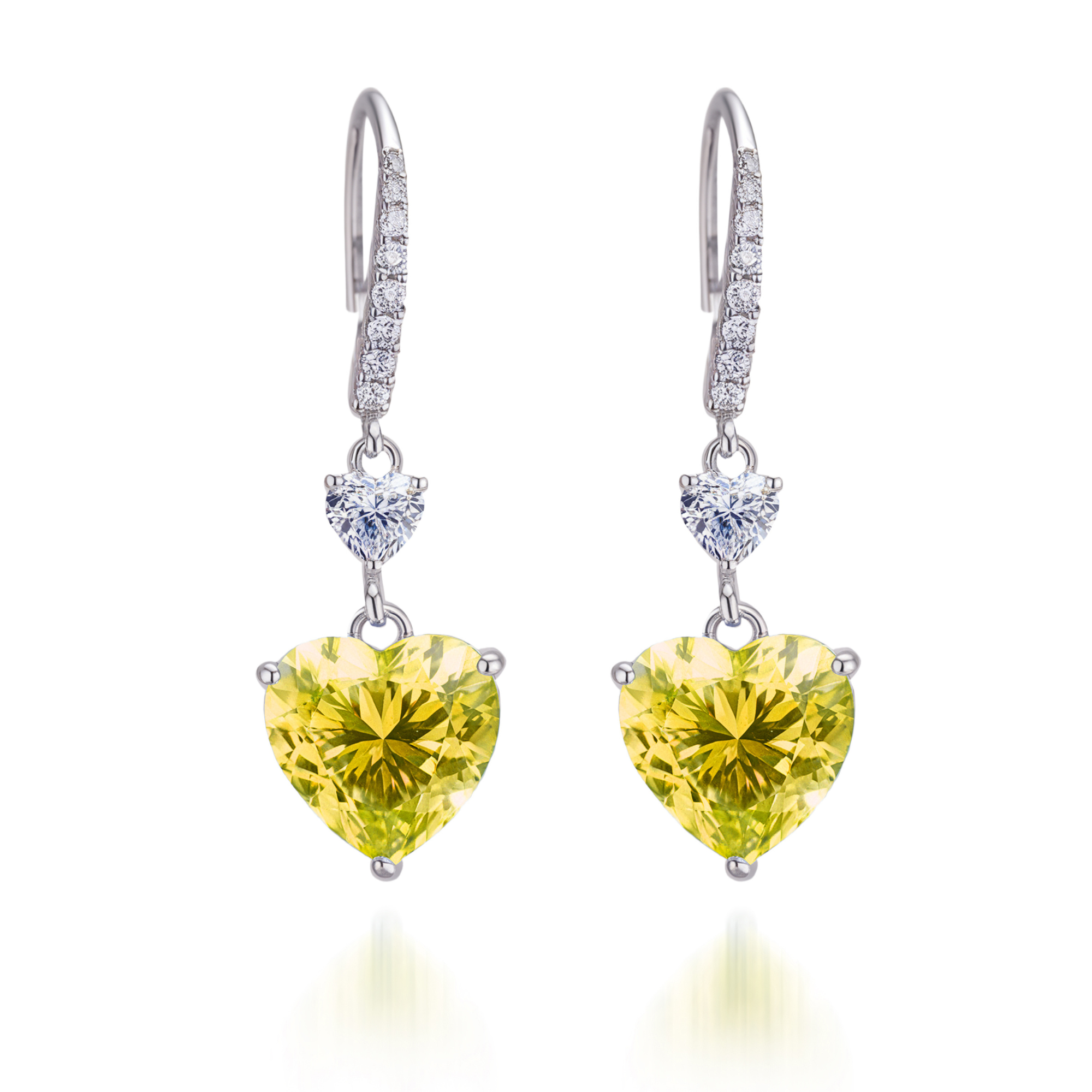 Boucles d'oreilles pendantes cœur jaune taillé