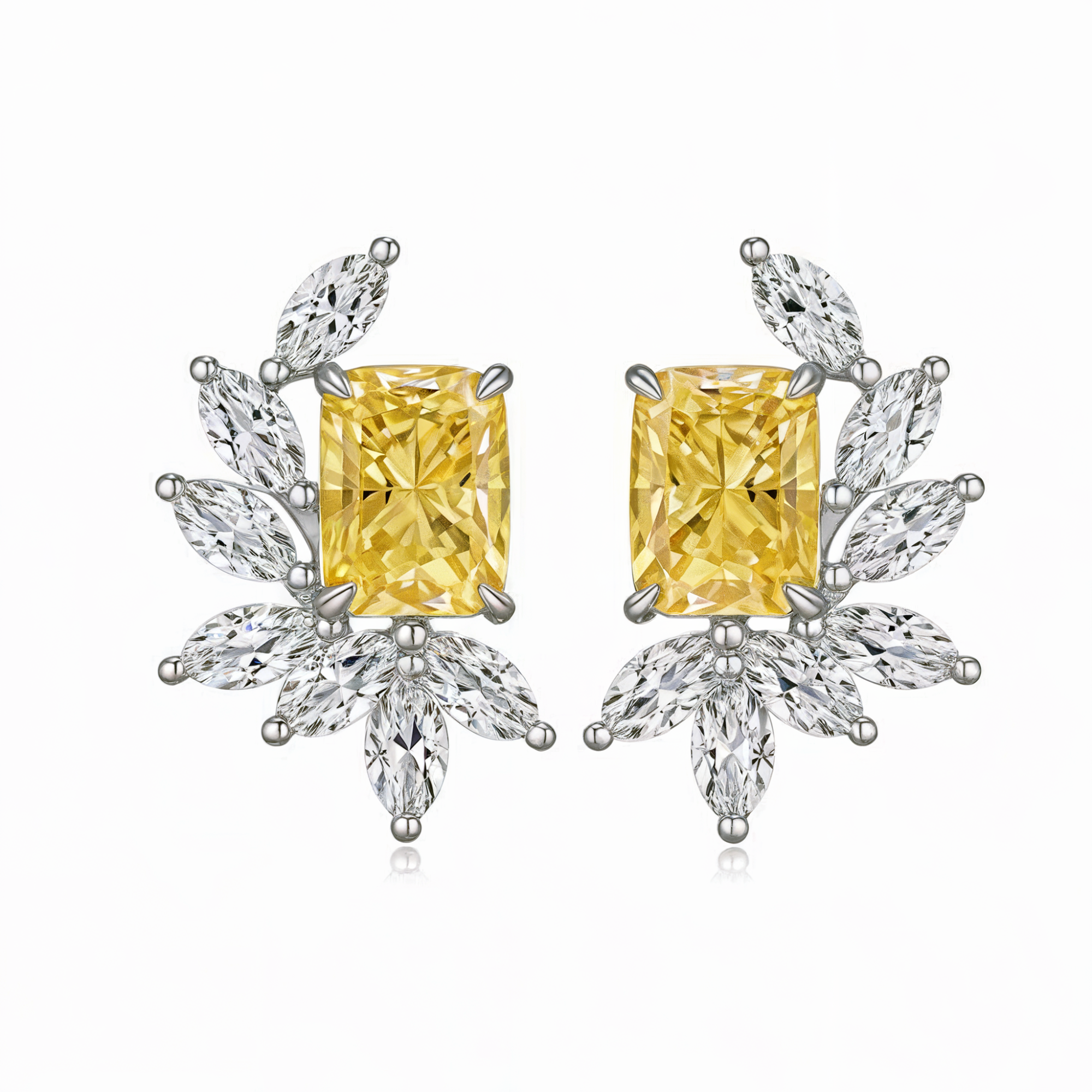 Boucles d'oreilles diamant taille radiant jaune