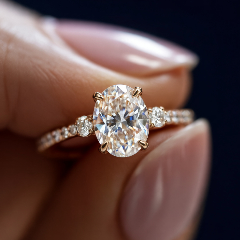 La Luna - Bague Moissanite en Or Jaune 18K