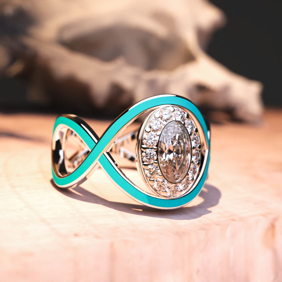 Turquoise Waves: Bague Diamant Taille Opale - Argent Sterling S925