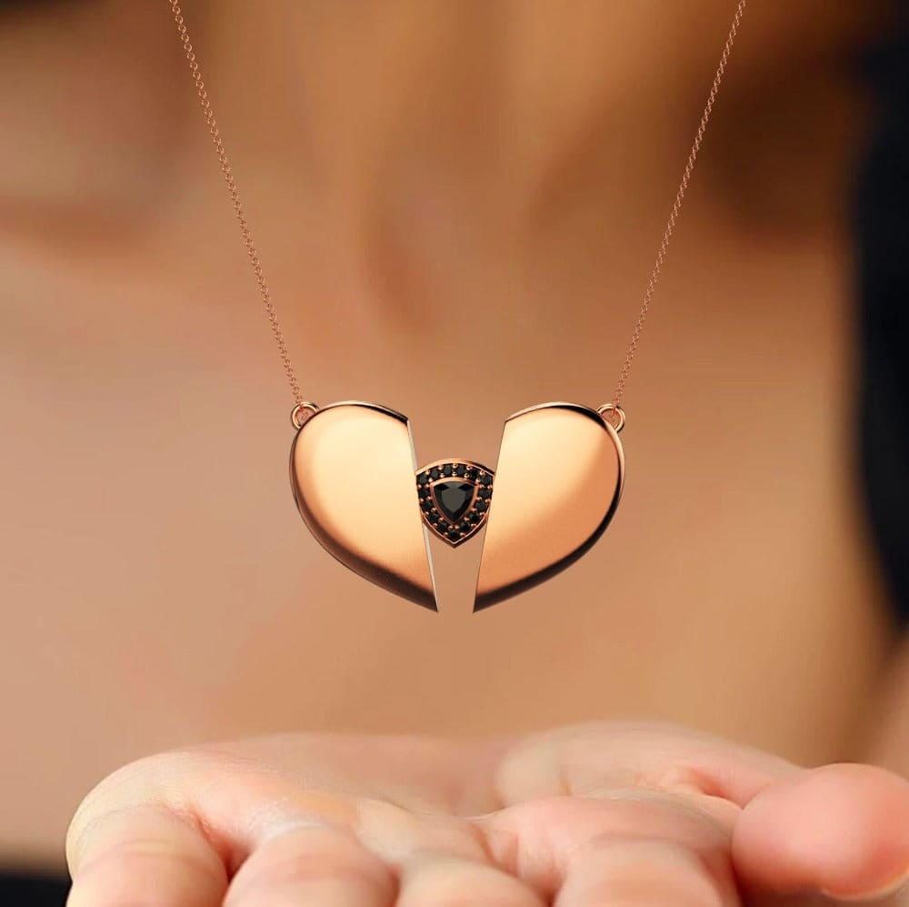 Midnight Tear - Fallen Angel Black Diamond Trinity Heart Necklace