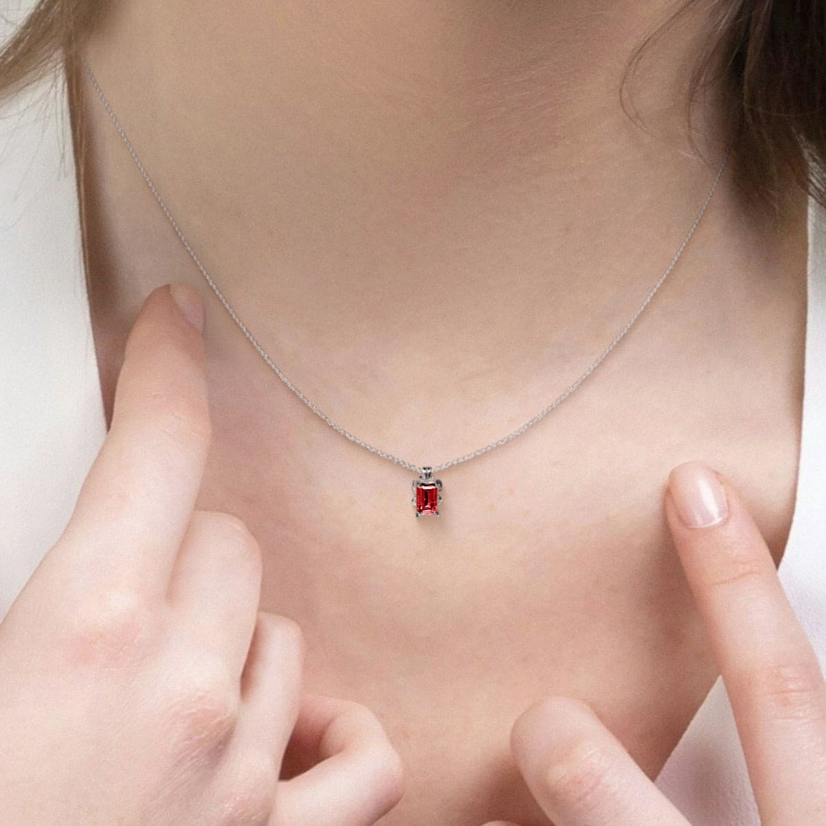 July Ruby Birthstone Necklace - S925 Sterling Silver