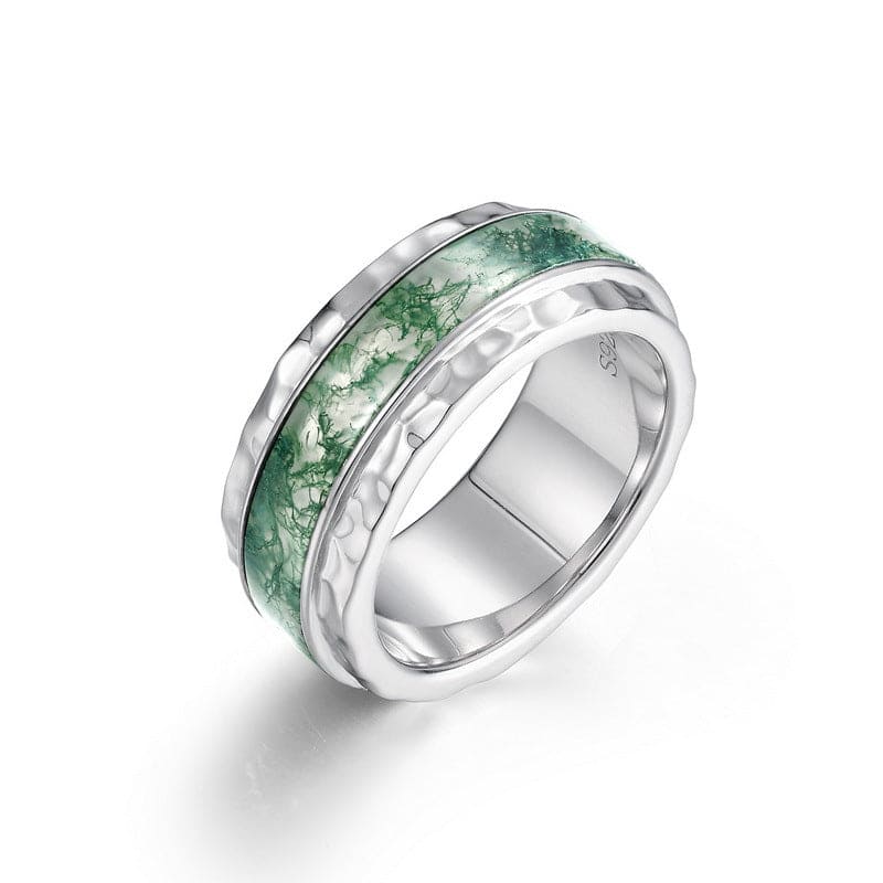 Bague Incrustée Agate Mousse Naturelle - Argent Sterling S925