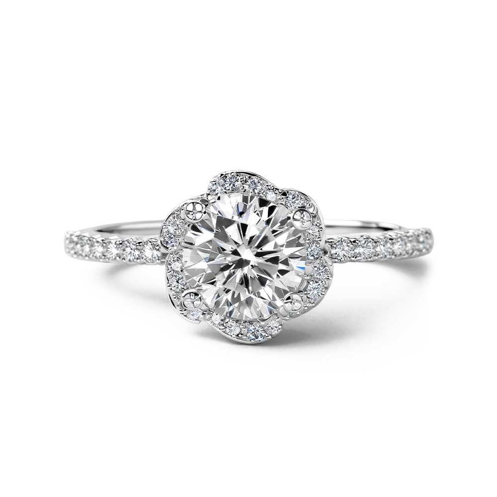 Bague Moissanite Halo Floral, Taille Ronde 1CT