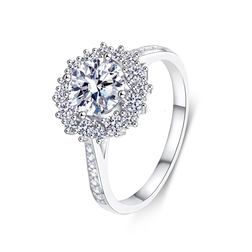 Bague Moissanite Halo Cluster Taille Ronde 1CT