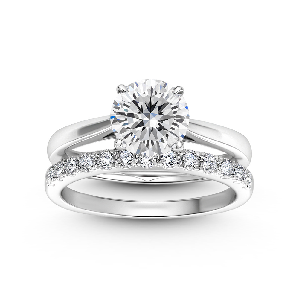 Ensemble Bague de Fiançailles Moissanite Taille Ronde 2CT