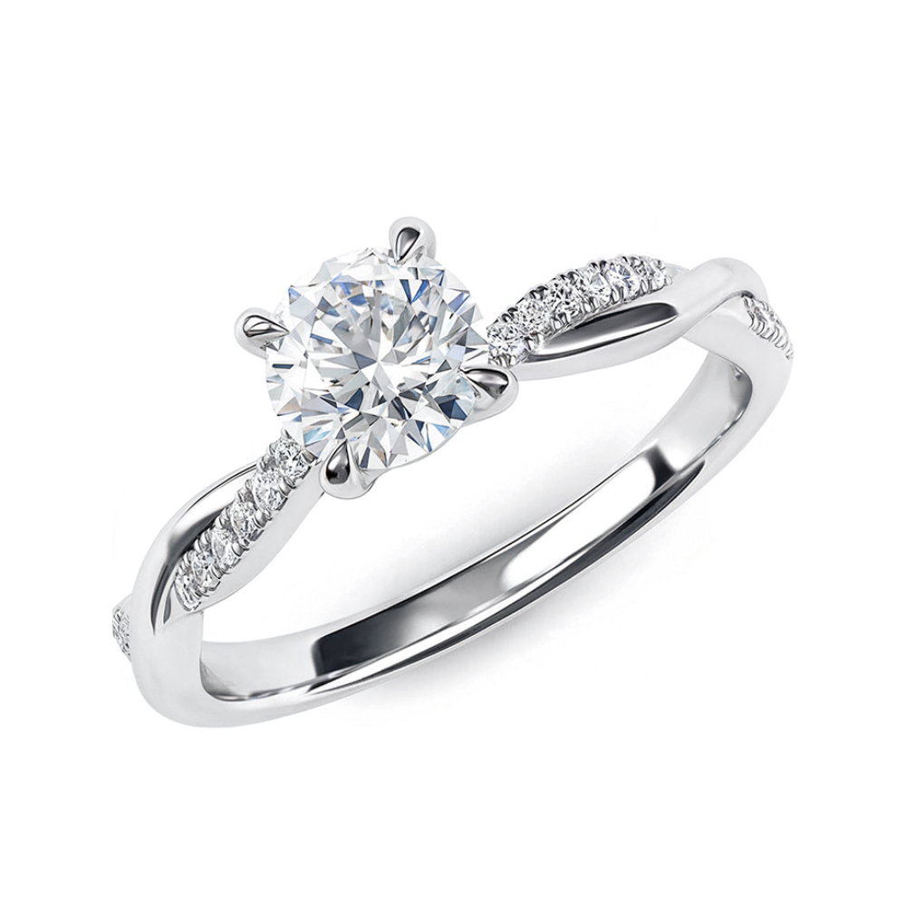 Bague Moissanite 1CT Ronde, Bande Torsadée