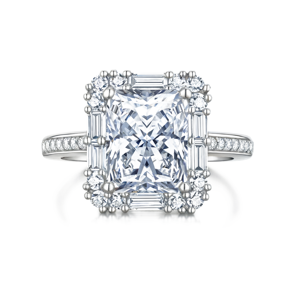 Bague éternité halo taille radiant Moissanite 4CT