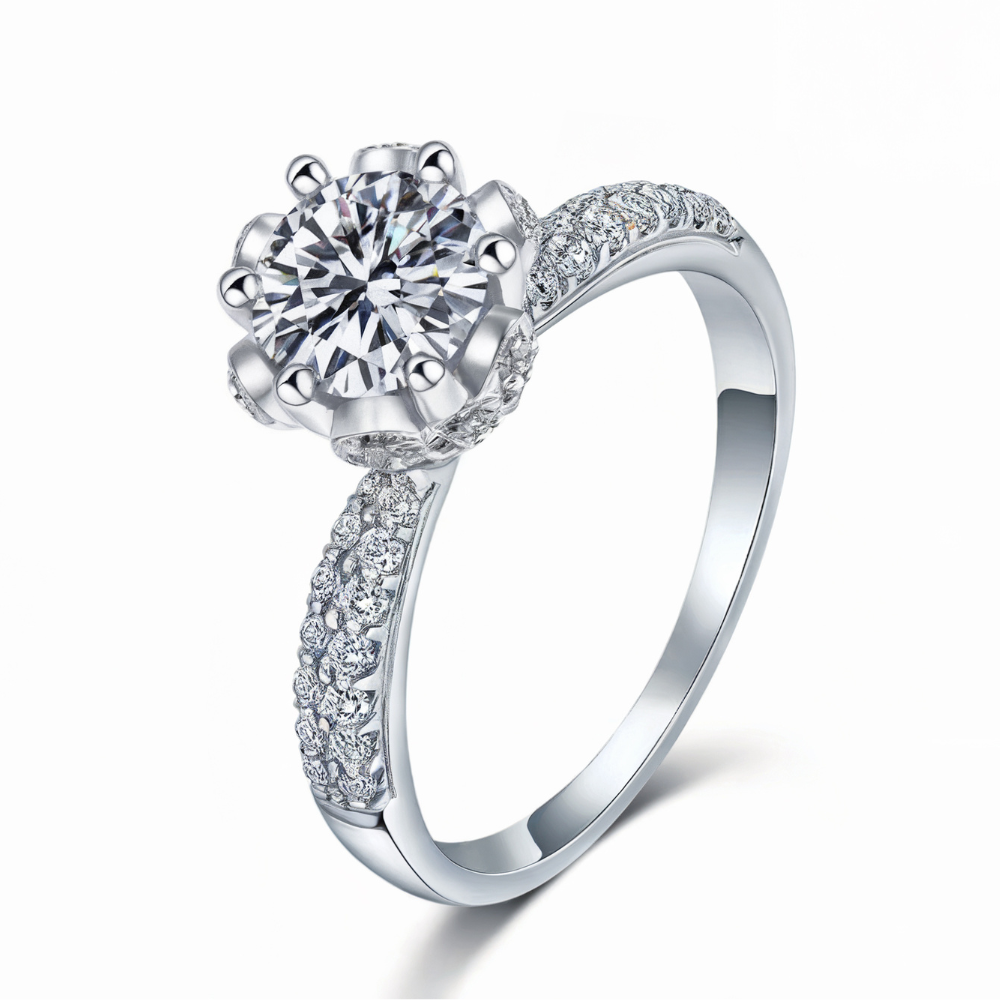 Bague Moissanite florale, taille ronde 5CT