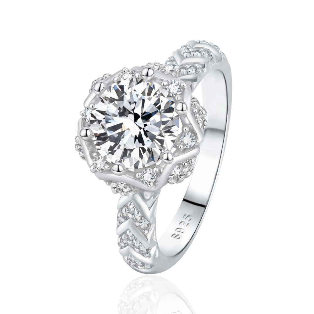 Bague halo moissanite taille ronde 2CT