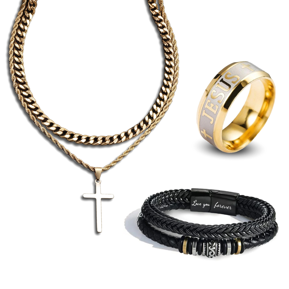 Ensemble de bijoux pendentif croix double couche pour hommes