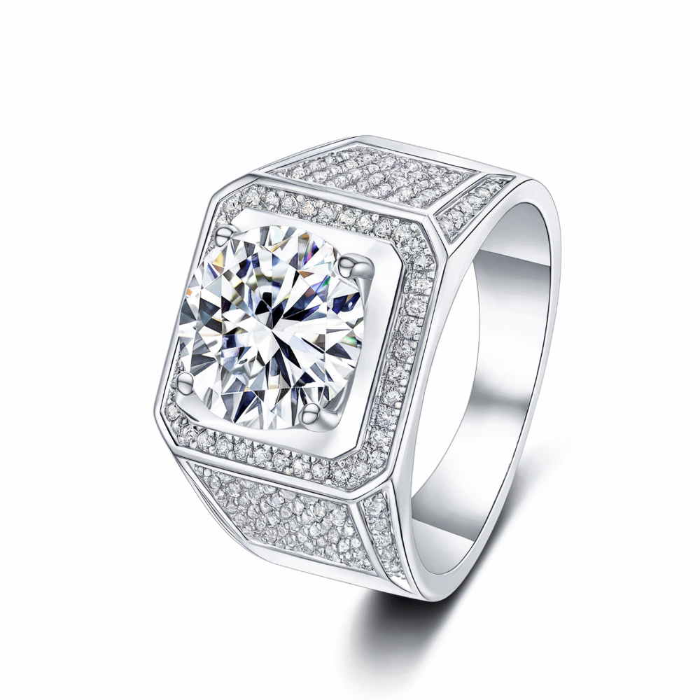 Bague Moissanite Homme Taille Ronde 2CT