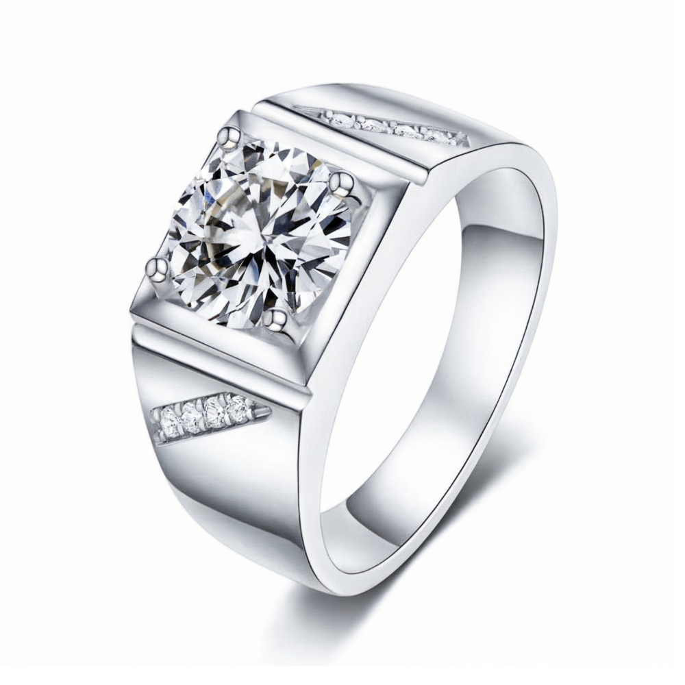 Bague Moissanite Homme Accent Pavé