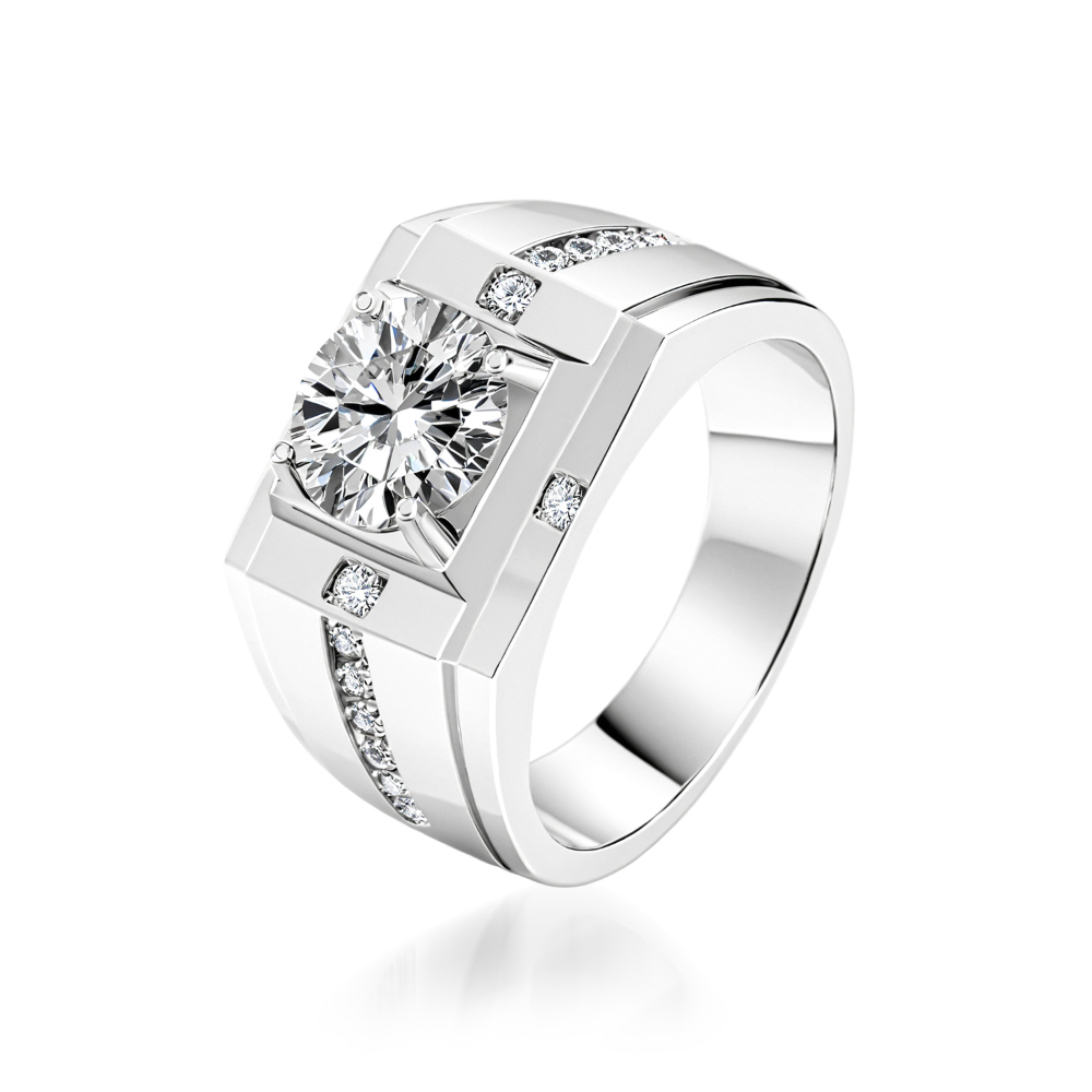 Bague Moissanite Homme, Coupe Ronde Audacieuse